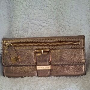 Michael Kors Gold Metallic Flap Clutch Wallet